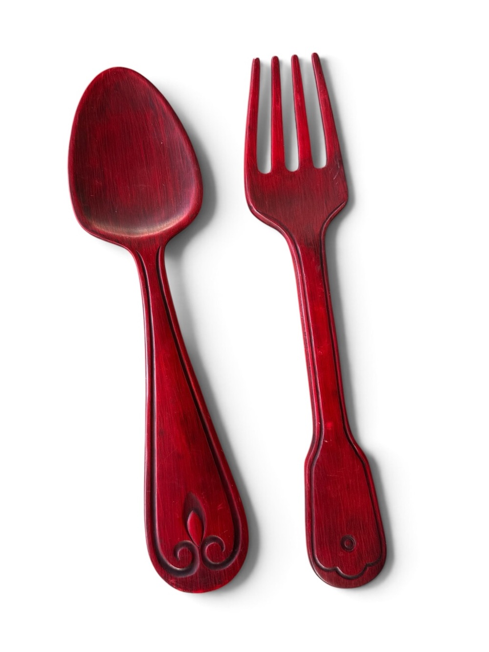 Large Red Wooden Spoon & Fork Wall Decor - Kitchen Accent - Picture 3 of 8